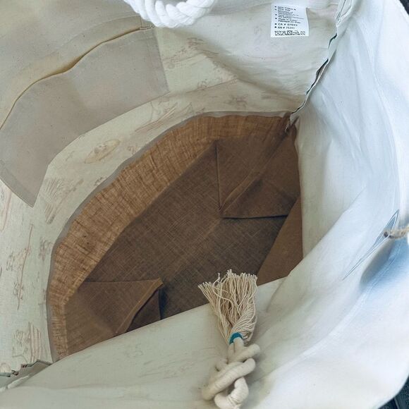 Large Nautical Ocean Dogs Print Canvas Burlap Beach Tote Bag - Picture 4 of 4